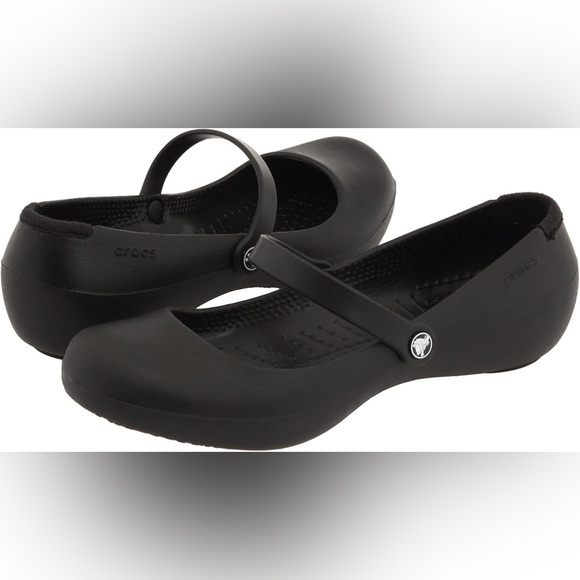 CROCS Womens Alice Mary Jane Black Closed Toe Flats With Strap Sz 7 ✨ - Picture 2 of 8